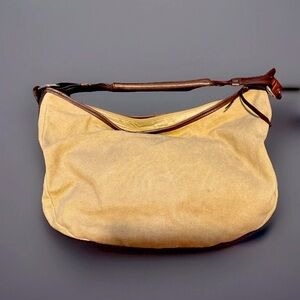 Sondra Roberts Light Tan/Beige Canvas Slouchy Shoulder Handbag EUC